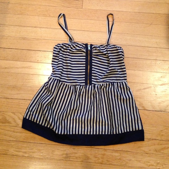 Navy and White Striped Silky top - Picture 1 of 4