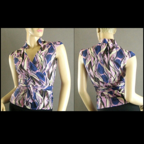 Multicolored wrap tie shirt top - Picture 2 of 2