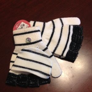 Black and off white texting gloves