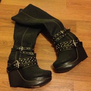 Black studded boots 4 1/2 inch wedge size 8