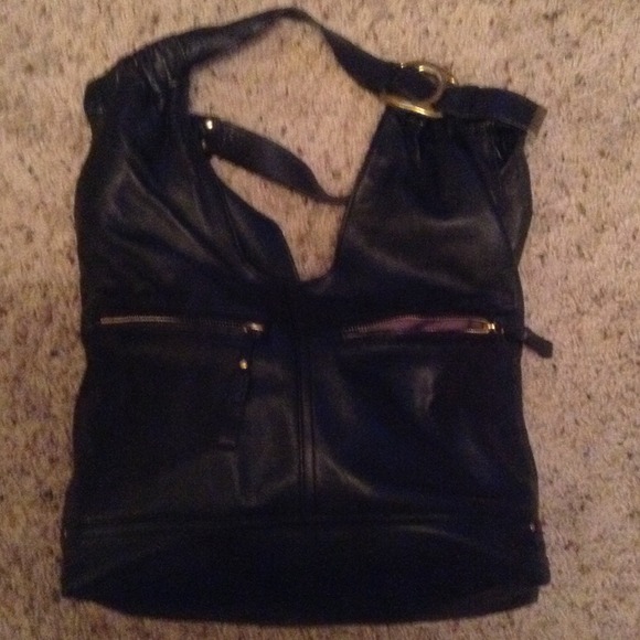 Kooba Black leather hobo bag with purple lining