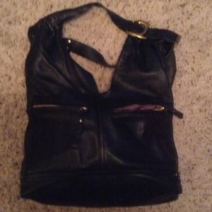 Kooba Black leather hobo bag with purple lining
