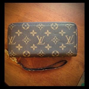New Brown Monogram Wallet Clutch Double Zipper