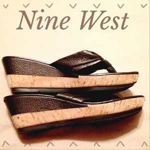 Nine West Bronze Cork Wedge Sandals