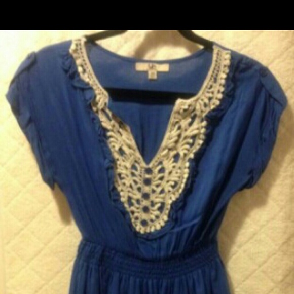 Royal blue summer dress with pretty cream crochet