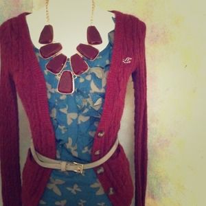 Maroon red sweater cardigan