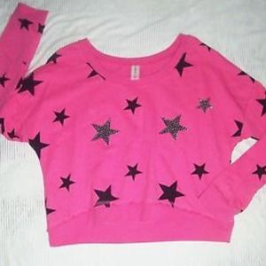 Embellished Punk Star Pullover Crop Long Sleeve