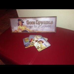 Cute cow girl sign 😊 & set of four coasters.
