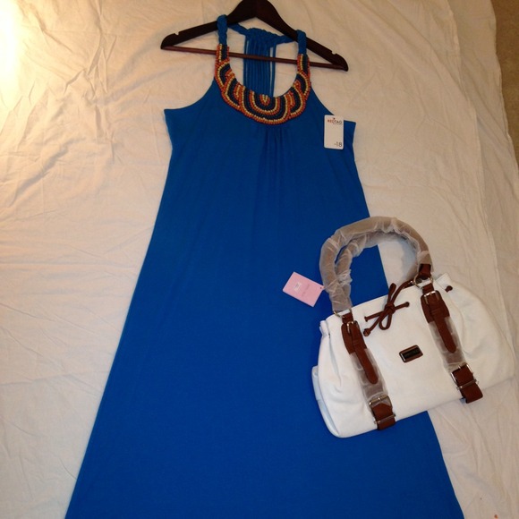 Royal Blue beaded halter dress