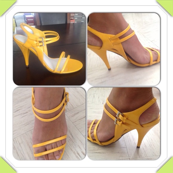Yellow strappy heels