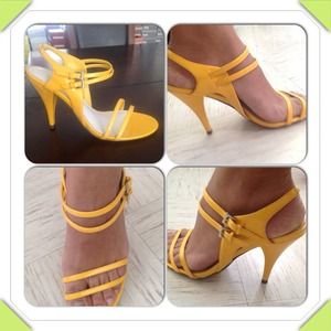 Yellow strappy heels