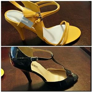 Yellow strappy heel, blk open toe heel