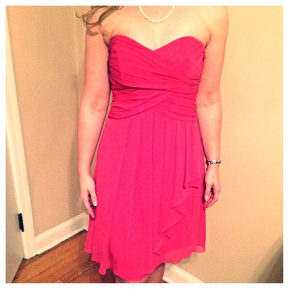 Watermelon Crinkle Chiffon Dress w/ Front Cascade