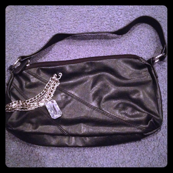 Black leather bag with jewel