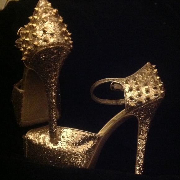 platform gold and silver glitter dust heel... - Picture 3 of 4
