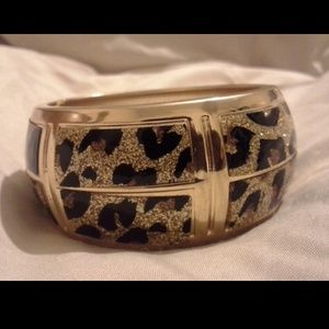 Leopard Print Gold tone cuff Bracelet