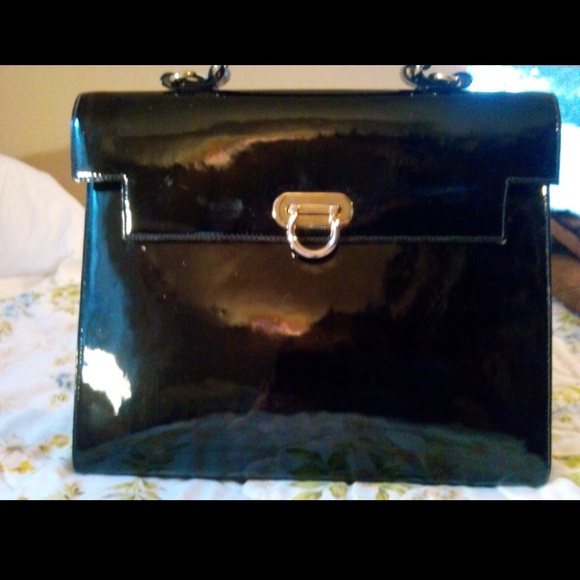 Vintage Furla Black Patent Leather Handbag
