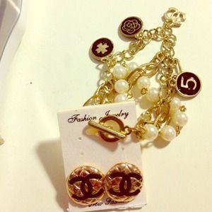 CHANEL INSPIRED earrings and bracelet NEW