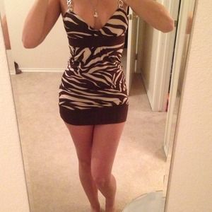 Brown/cream zebra print mini dress