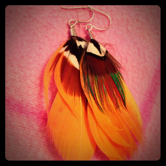 Orange feather earrings!!