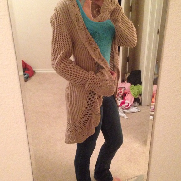 Light brown, open sweater