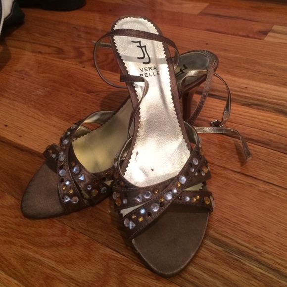 COPPER Vera pelle 2" jeweled ankle wrap sandals