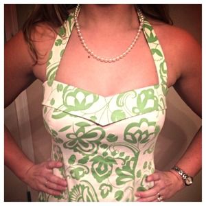 Girly Green & White Paisley Halter Sundress!