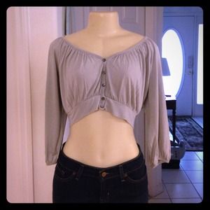 Women's Express Grey Crop Top Button Down, Sz M.