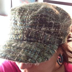Green/blue Tweed Page Boy Hat w/ copper buttons