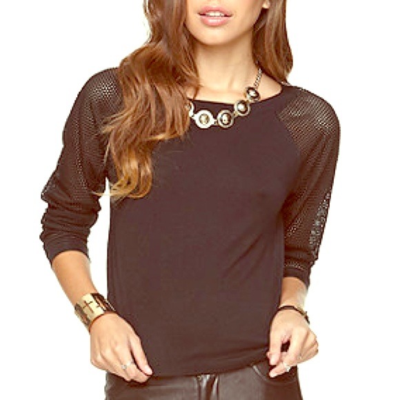 Black Net Sleeve Raglan Top