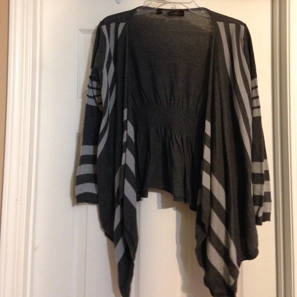 Grey Stripped Open Cardigan