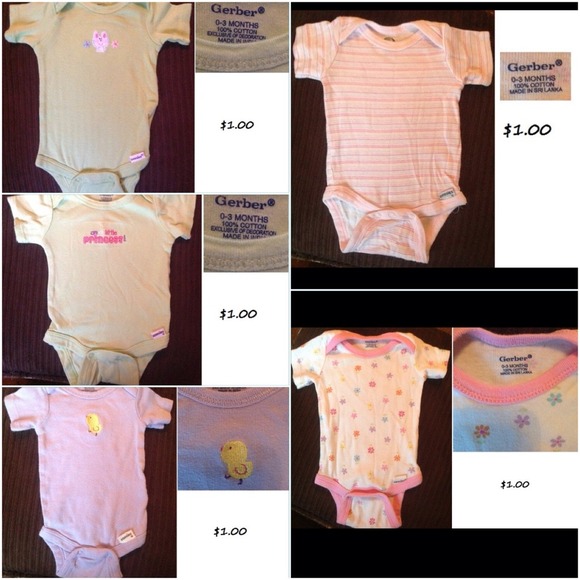 Five 0-3 Gerber onesies
