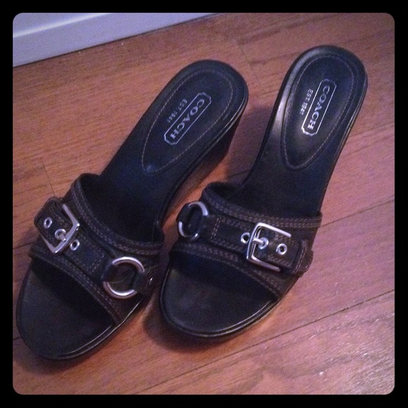 Coach Shoes - Black Coach Wedges with Buckles