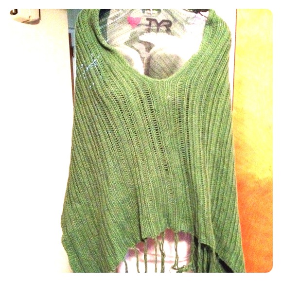Over the head poncho with fringe