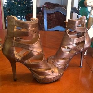 Gold open toe heels