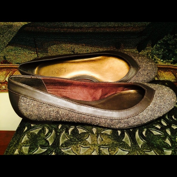 Ann Taylor BROWN TWEED LEATHER TRIM FLATS SHOES 8