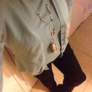 Eddie Bauer teal cardigan and blouse