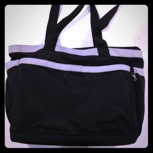 Black and gray zippered laptop tote