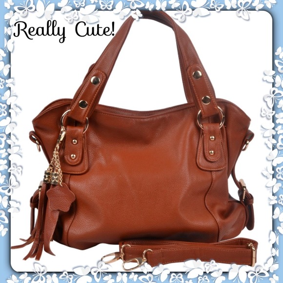 Handbags - 🚫Sold🚫Cognac Vegan Leather Hobo