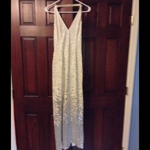 Silver And White Sequin Halter Dress