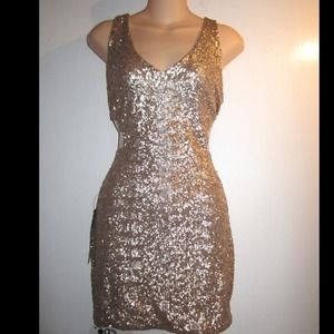 NWOT Bebe all over rose gold sequins dress