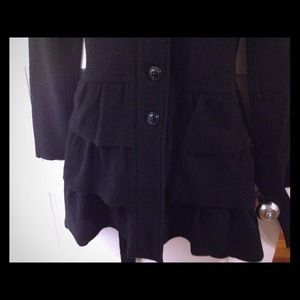 Cynthia Rowley Black Ruffle Peacoat-Small