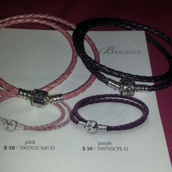 Pandora purple and pink leather double bracelets