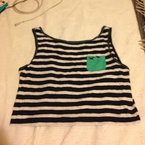 Hollister Preppy Navy and White semi-cropped top