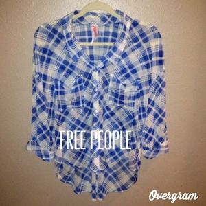 Free People Sheer plaid blouse.