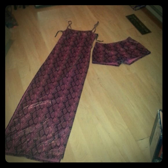 Magenta snake skin dress with matching hot pants
