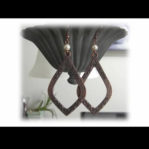 Vermeil, Brushed Copper Dangles Earrings - Picture 1 of 2