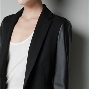 💢SOLD eBay💢ZARA BLAZER WITH FAUX LEATHER SLEEVES