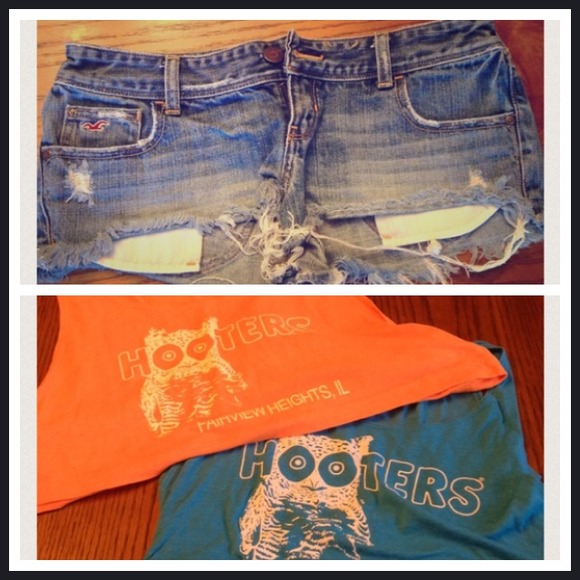 Hollister shorts and hooters crop tops