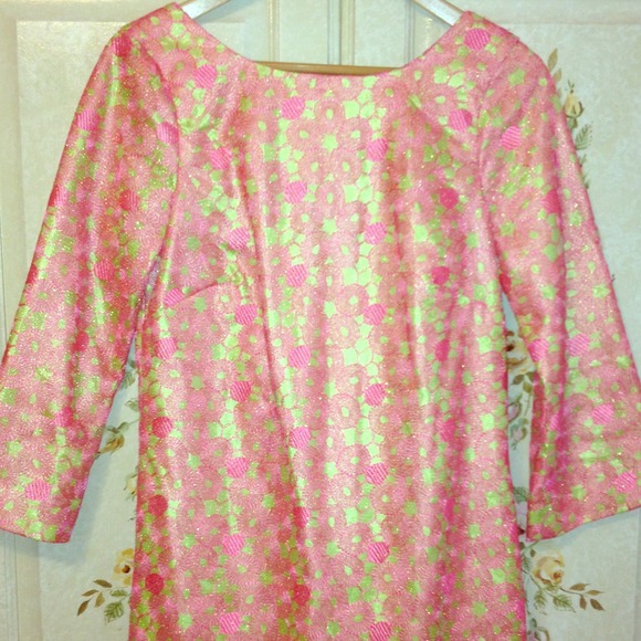 Lilly Pulitzer Shimmer Pink Lace Green Dress SZ 8